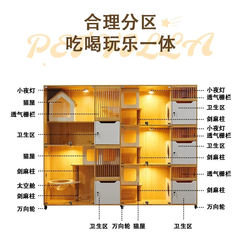 Cat cage villa solid wood household  display cabinet custom  cabinet  house pet store foster breeding three-layer  h