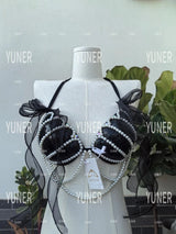 Bikini Mermaid Role Play Bra Aquarium Beach Corset Sequin Triangle Lace Up Bra Mermaid Performance Bra