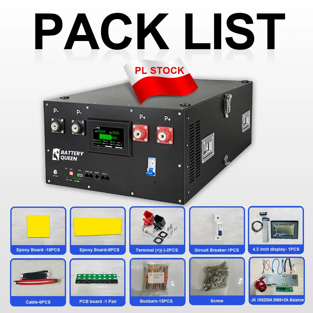 DIY 48V LiFePO4 Battery Obudowa Box Case with JK 16S 200A Smart BMS Kits V19 2A Active Balancer Home Energy Storage System