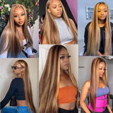 30 36 Inches Highlight 13x4 13x6 HD Lace Frontal Wig 200% Human Hair Wigs 4/27 Colored Brazilian Straight Wigs For Women