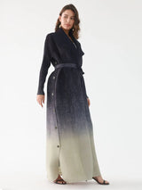 Miyake Pleated Turndown Collar Double Breasted Button Long Sleeve Cardigan Dress Women 2025 New Abaya Original Designer Clothes