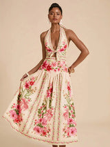 Elegant Floral Print Vacation Halter Backless Sexy Dress,Dresses For Women Summer