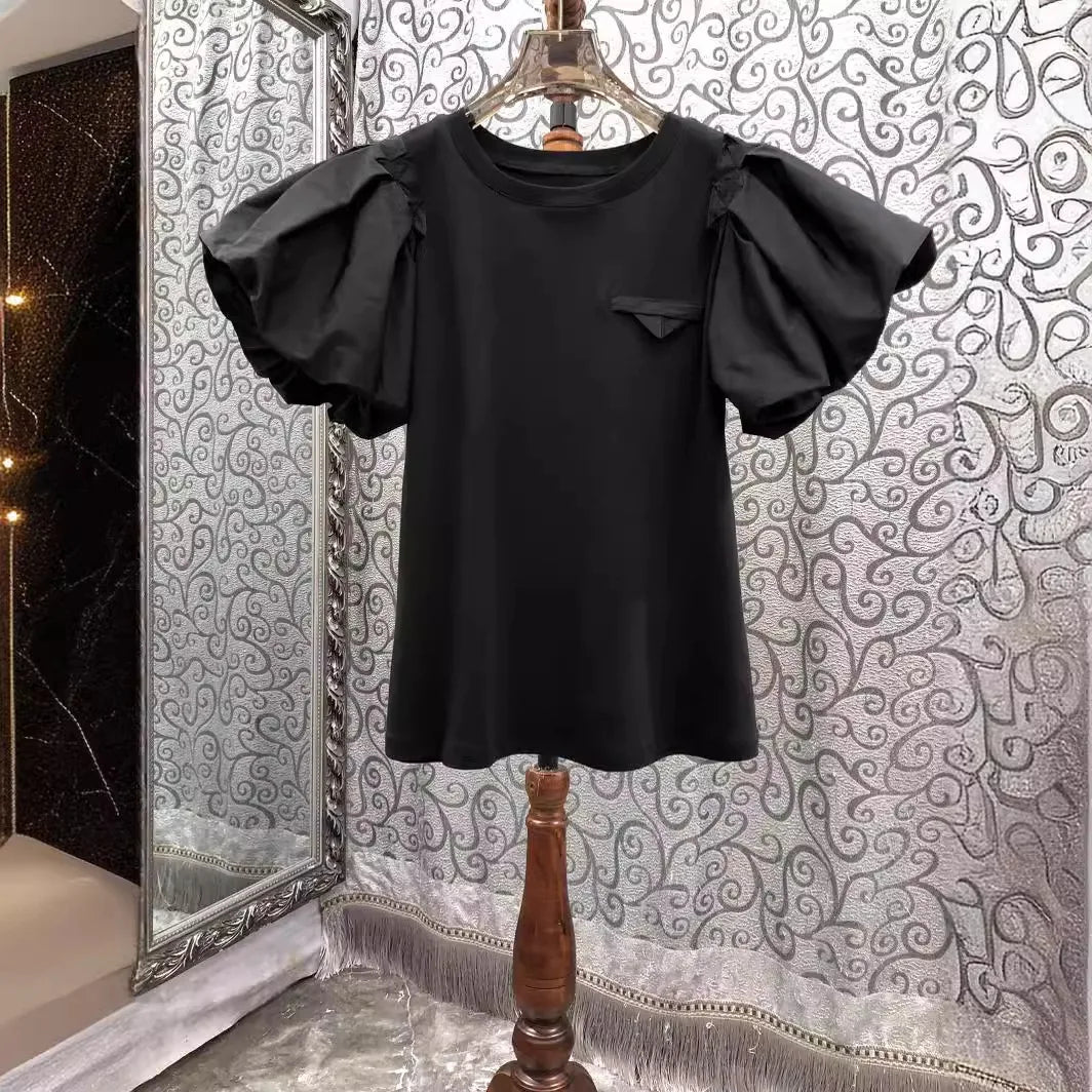 Vintage Simple Tshirts for Women Summer T-shirts Puff Sleeve O-neck Tees All Match Tops Fashion Sweet White Tees 2026 Ropa Mujer