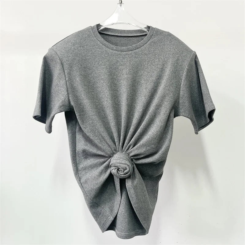 Women's t-shirt New elastic knitted slim women's corset for summer 2025 cotton short sleeved shirt round neck pullover Crop top