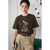 OLrain Women Oversized T-shirt 2026 Summer New Heavy Industry Embroidery Coffee Casual Tees Temperament Crew Neck Top O57XT98109