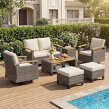 7 Piece Patio Furniture Set, Wicker Patio Conversation Set with Swivel Glider, Loveseat Sofa, 2