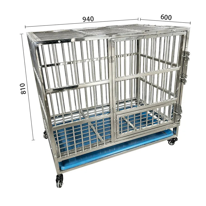 Stainless steel dog cage indoor foldable portable medium and large dog pet cage with tray square tube dog cage breeding