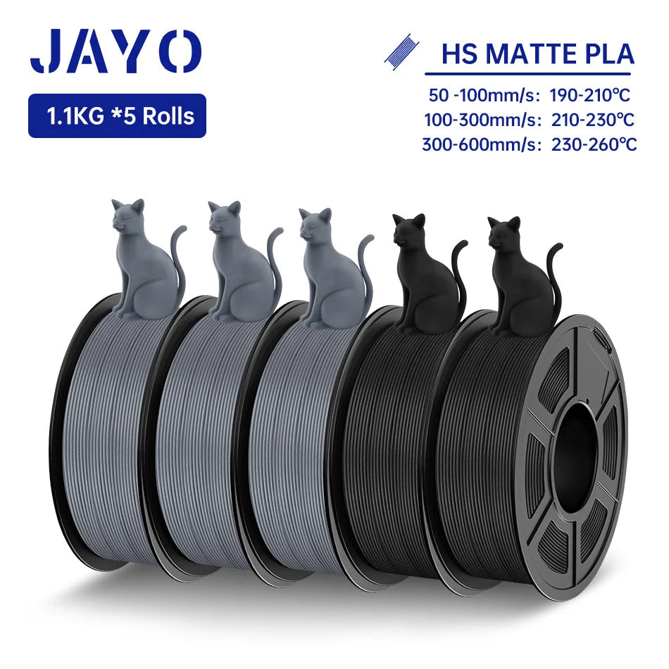 JAYO PLA Classic 3D Filament 1.75mm High Speed Matte PLA 3D Printer Filament Neatly Wound 3D Printing Materials 5Rolls/set