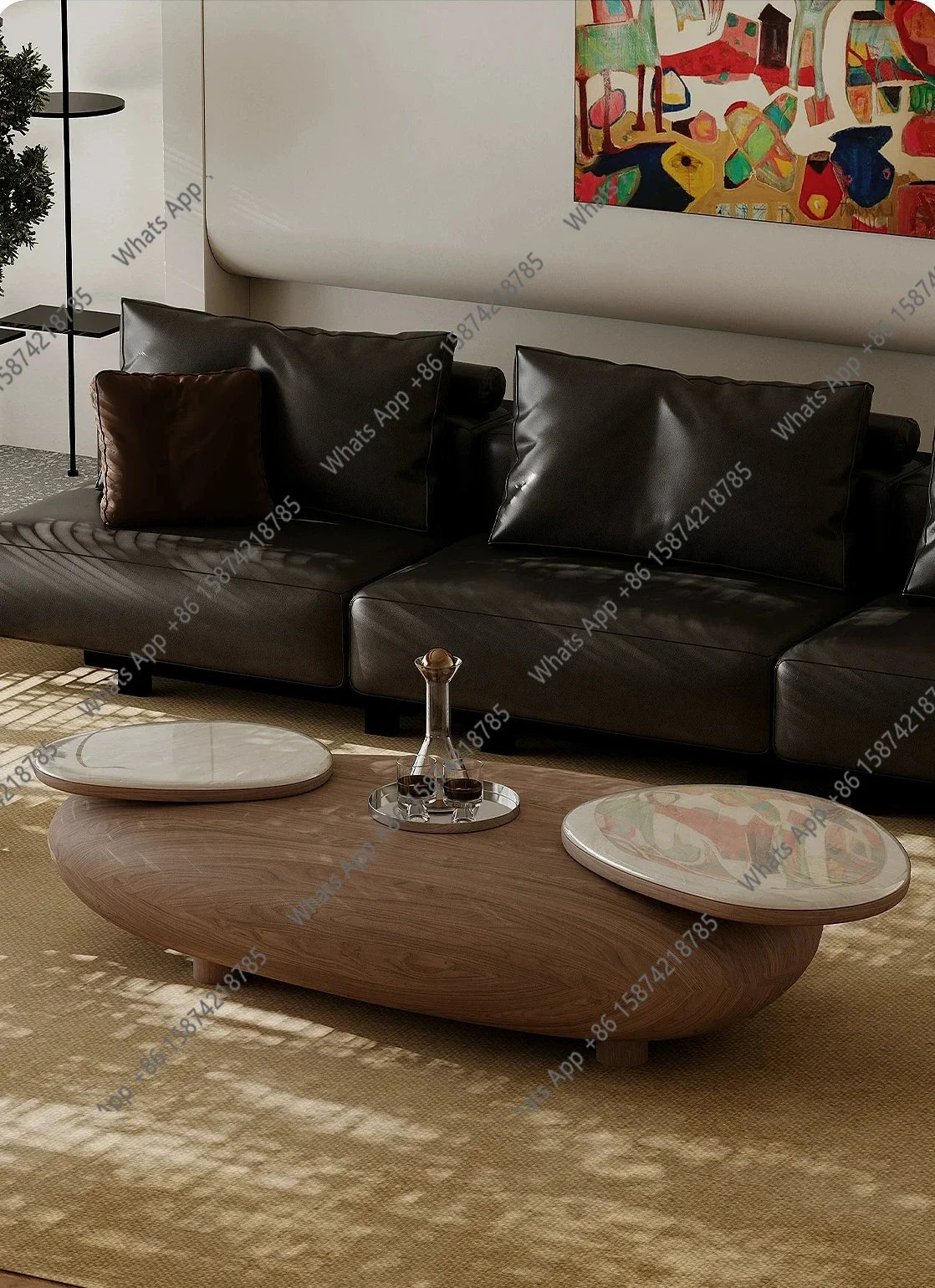 u- Medieval style large coffee table living room retro creative high-end atmospheric design sense walnut color coffee table y