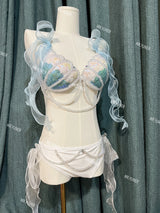 Bikini Mermaid Role Play Bra Aquarium Beach Corset Sequin Triangle Lace Up Bra Mermaid Performance Bra