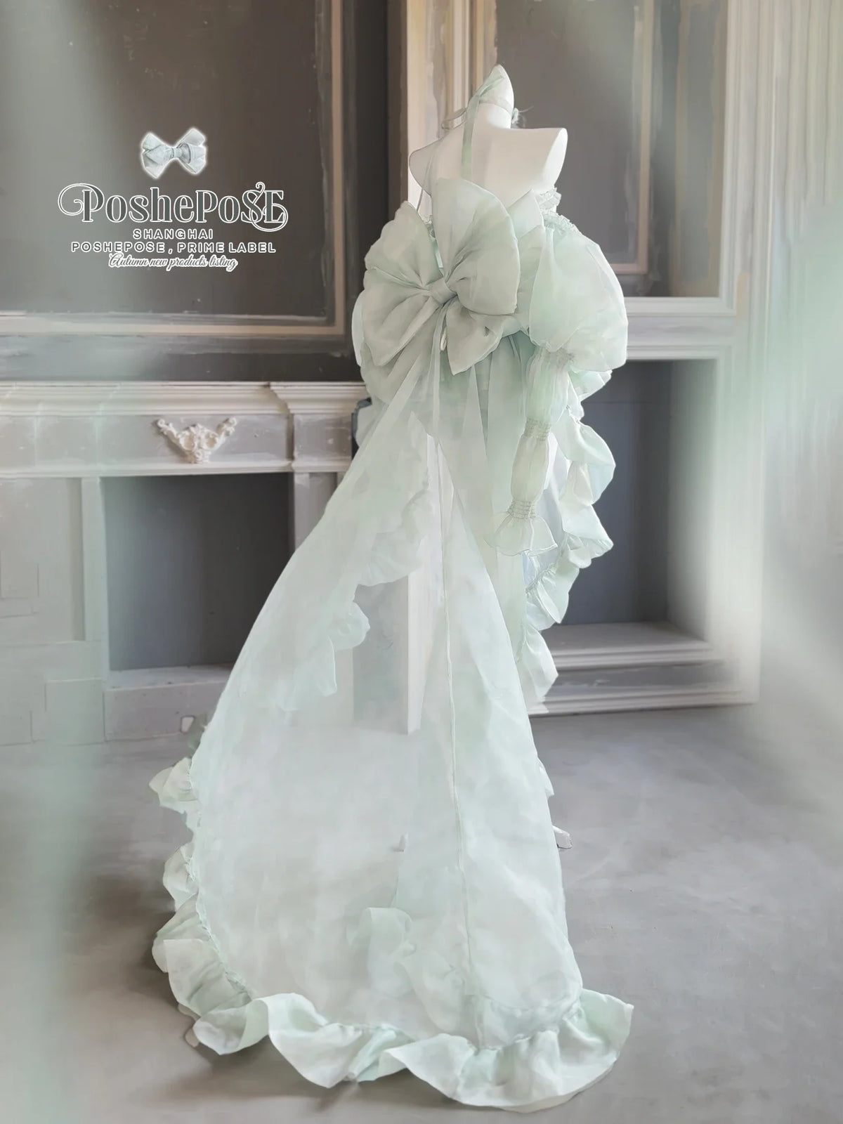 High Street Women's Mint Green Strapless Bowknot Sweet Fairy Organza Dress 2024 New Elegant Big Bow Trailing Party Wedding Dress