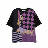 MOVEUP Short Sleeved Round Neck T-Shirt 2026 Summer New Pure Cotton Checkerboard Stripe Pattern Animal Print Tee Women 3ELX10516