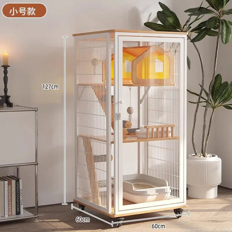 Solid wood luxury can put smart cat toilet integrated cat cage nest  panoramic view