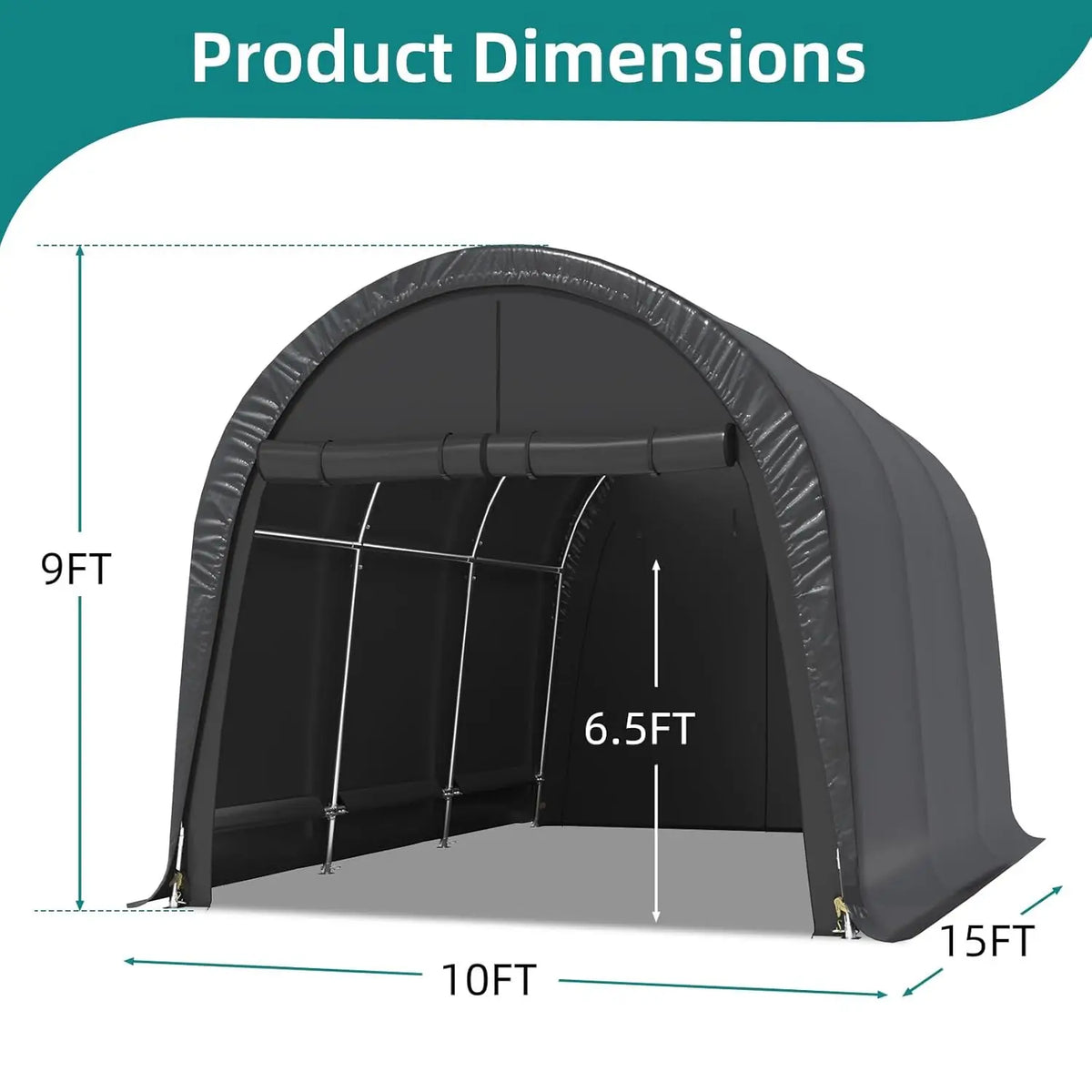10x15FT Heavy Duty Carport Portable Garage All-Steel Frame Round Roof Anti-Snow Outdoor Shelter Car Truck Boat Storage, Custom