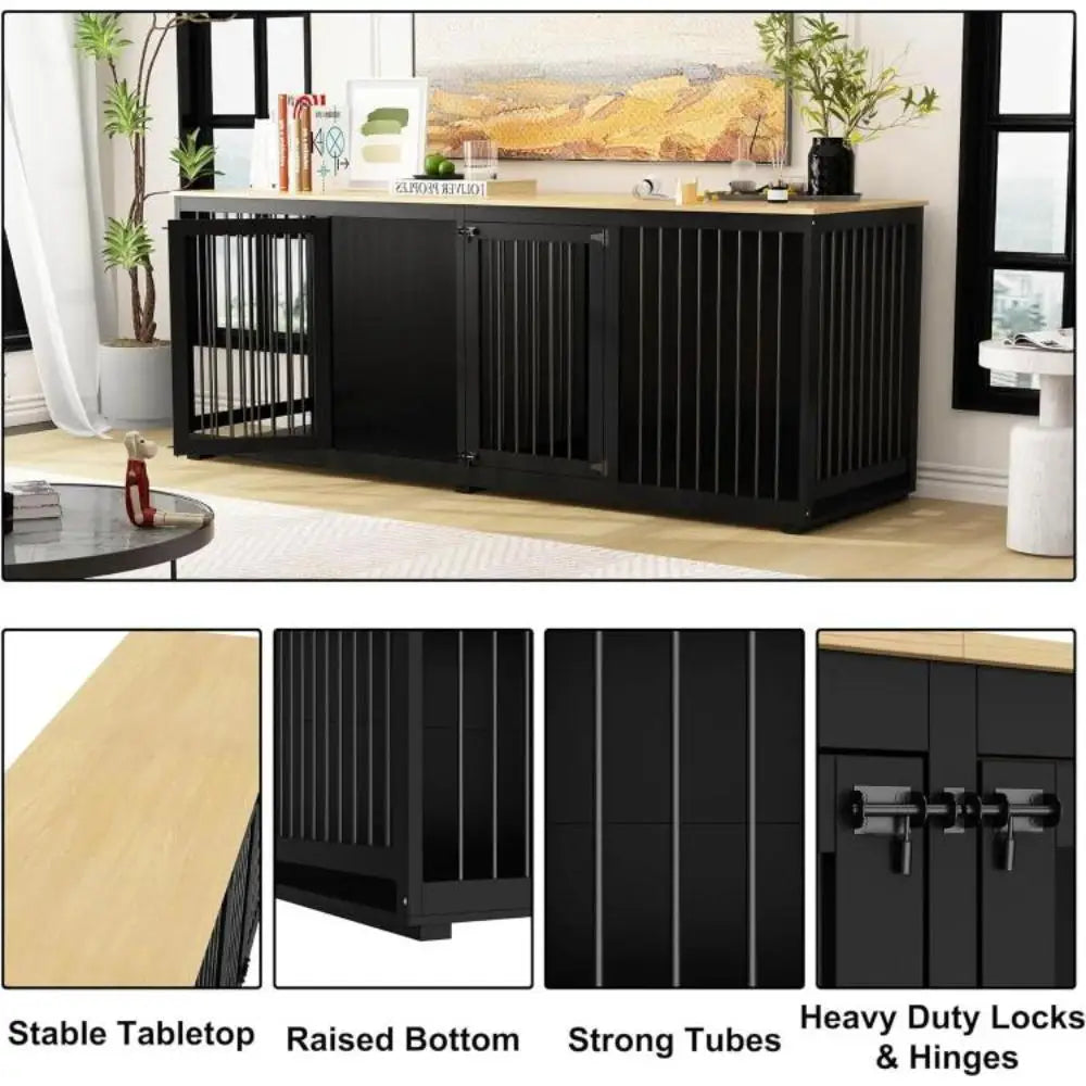 94.5" Extra Large Dog Crate Furniture, Heavy Duty Dog Kennel with a Removable Divider, Indoor Furniture Style Dog Crate House