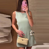 Women's Elegant 3d Flower Sleeveless Mini Dress Lady Light Green Vacation Party Dresses Stylish Female New Trend Summer Clothes