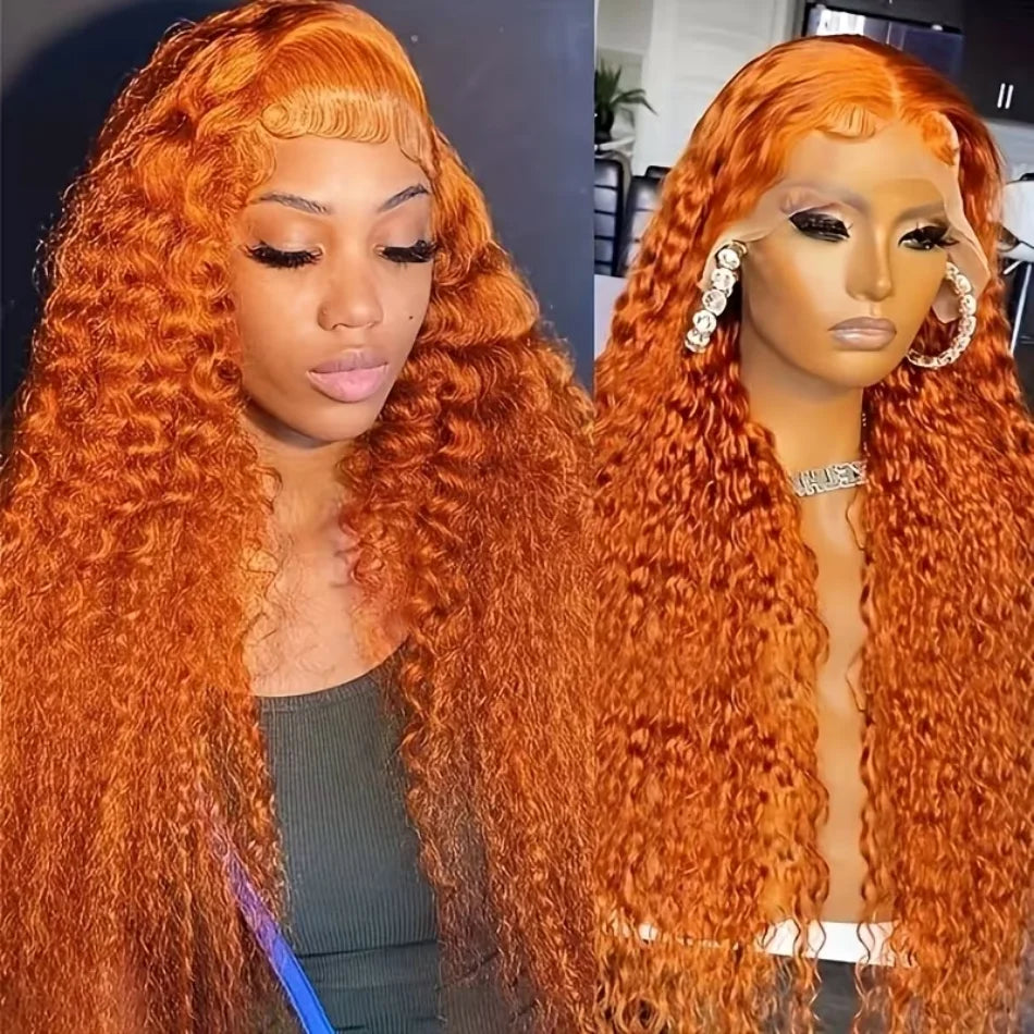 Ginger Human Hair Wigs Deep Wave Frontal Wig 13X6 Human Hair 250 Density 30 Inch #350 Colored 13X4 Lace Front Wig Brazilian Wigs For Women