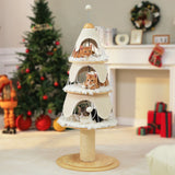Cat Christmas Tree Modern Cat Tree with Thick Scratch Post Wood Tower 3 Condos-Heavy Furniture Replaceable Mat