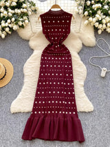 Diamonds Vestidos Spring Summer Dress V-neck Sleeveless Dresses High Waist Fishtail Knit Vestido 2026 New O-neck Ropa Mujer
