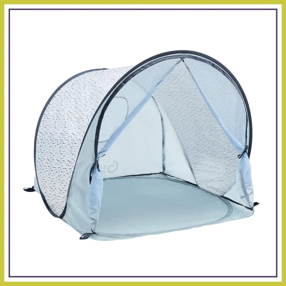 UPF 50+ Pop Up Beach Tent with Sun Protection, Easy Setup & Transport, Blue Waves