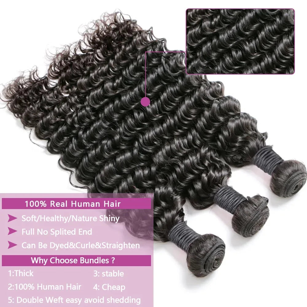 Queenlike Deep Wave Human Hair Bundles 24 26 28 inch Deep Curly Bundles