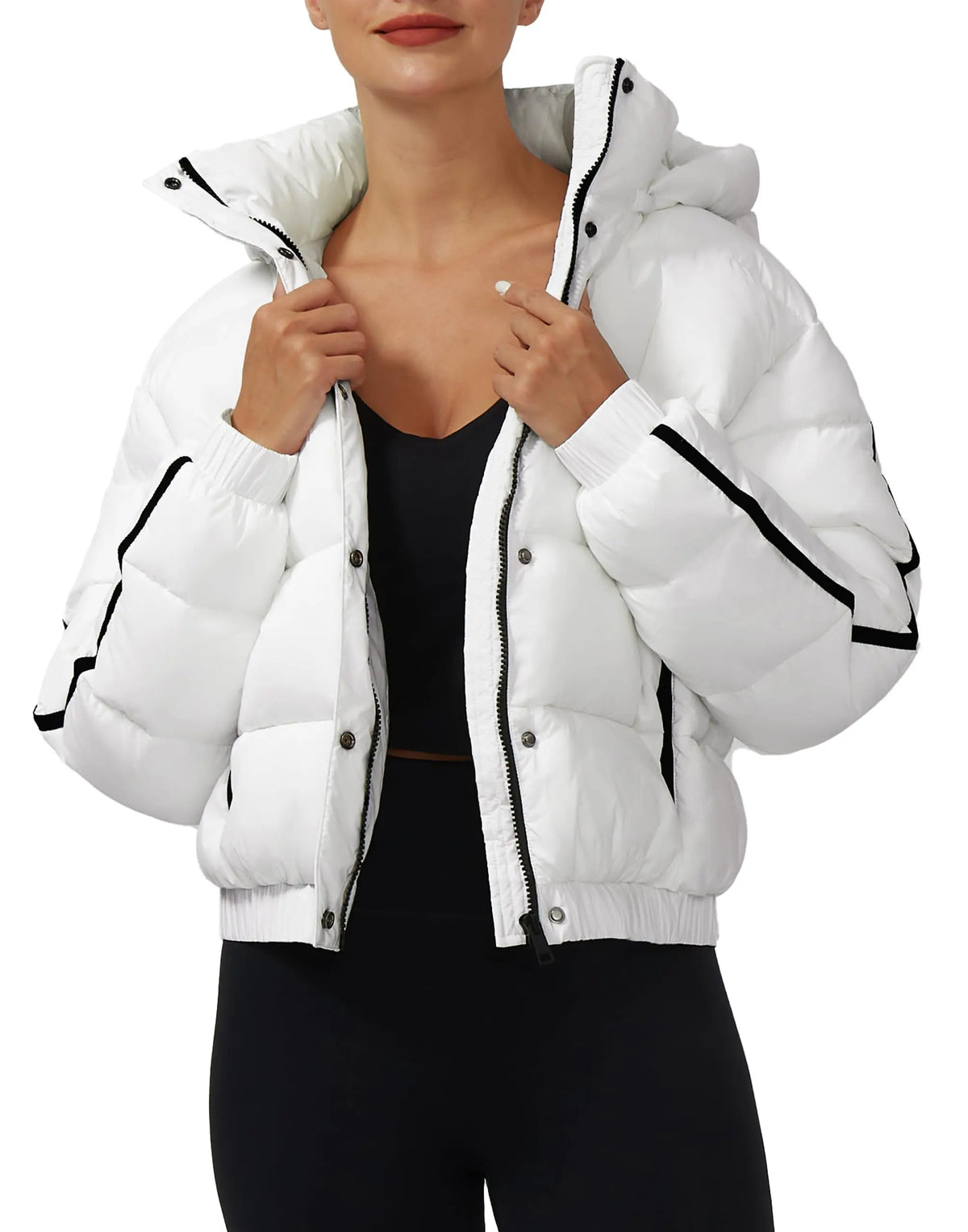Pioneer Camp Women's Winter Cropped Puffer Jacket with Hood Waterproof Short Warm Quilted Jacket Puffy Bubble Coat Outerwear