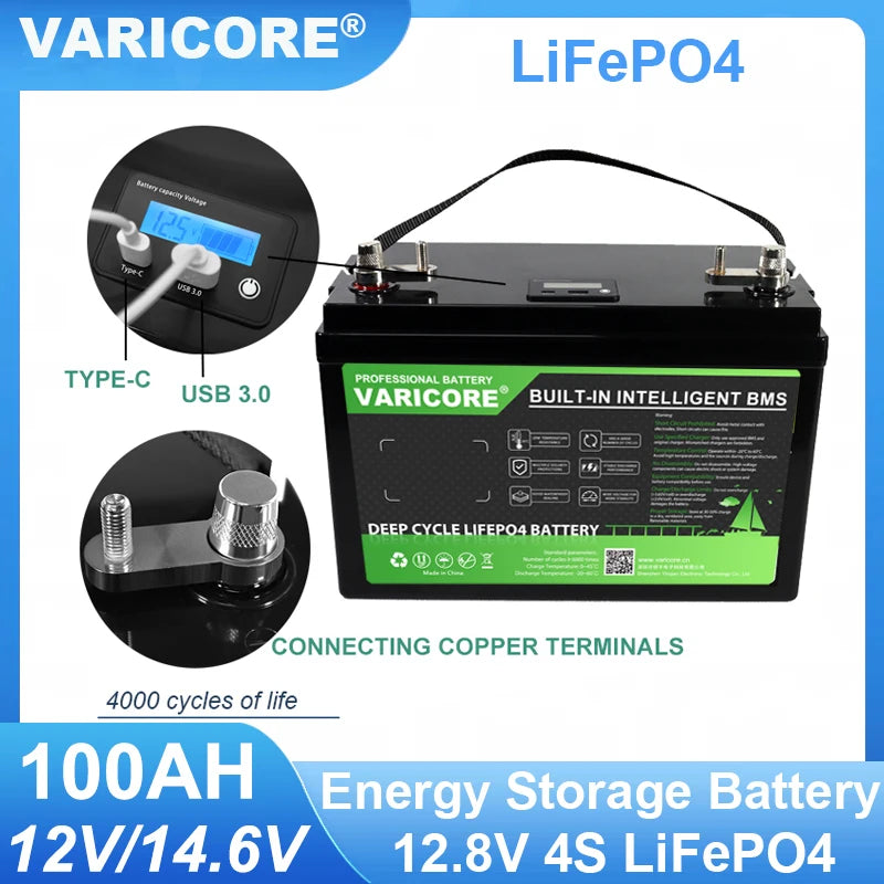 VariCore 12V/24V/48V 360Ah 340Ah 180Ah 150AH 100Ah LiFePO4 Battery 12.8V Lithium Iron Phosphate for EV RV Golf Cart Solar Wind