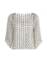 TWOTWINSTYLE Hollow Out Patchwork Pearls T Shirts For Women Round Neck Long Sleeve Sexy Slimming Pullover T Shirt Female Style