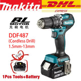 Makita Original DDF487 Cordless Driver Drill Brushless Electric Impact Screwdriver Rechargeable Power Tool 18V