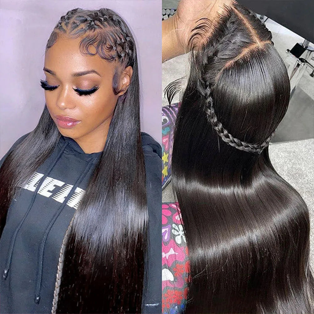 Black 40 Inches Long-length 200% High Density 5x5 13x6 13x4 HD Transparent Lace Frontal Wig Bone Straight Natural Color 1B Human Hair Wigs Brazilian Hair For Women