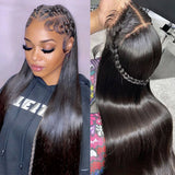 Black 40 Inches Long-length 200% High Density 5x5 13x6 13x4 HD Transparent Lace Frontal Wig Bone Straight Natural Color 1B Human Hair Wigs Brazilian Hair For Women