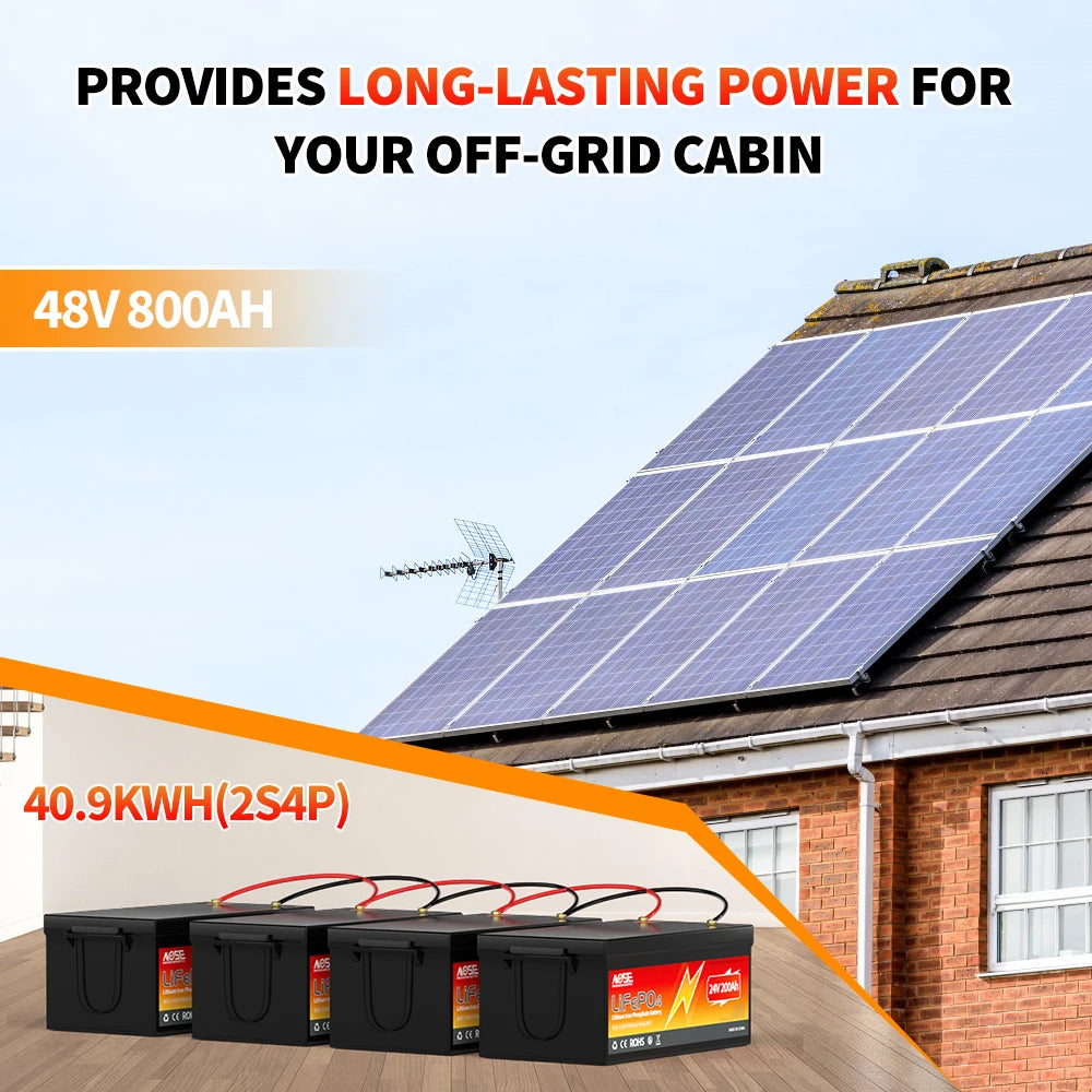 24V 200Ah LiFePO4 Lithium Battery 10000+ Deep Cycle Battery Built-in 200A BMS 5120W Rechargeable Lithium Batteries for Off-Grid