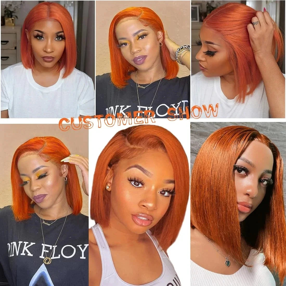 13x4 Lace Front Short Bob Wig 350 Ginger Orange Color Straight