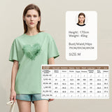 Amii Woman T-shirts 2026 Summer Anti-Bacterial Loose Fit Round Neck Tee Heart Print Cotton Casual Knit Short Sleeve Top 12622026