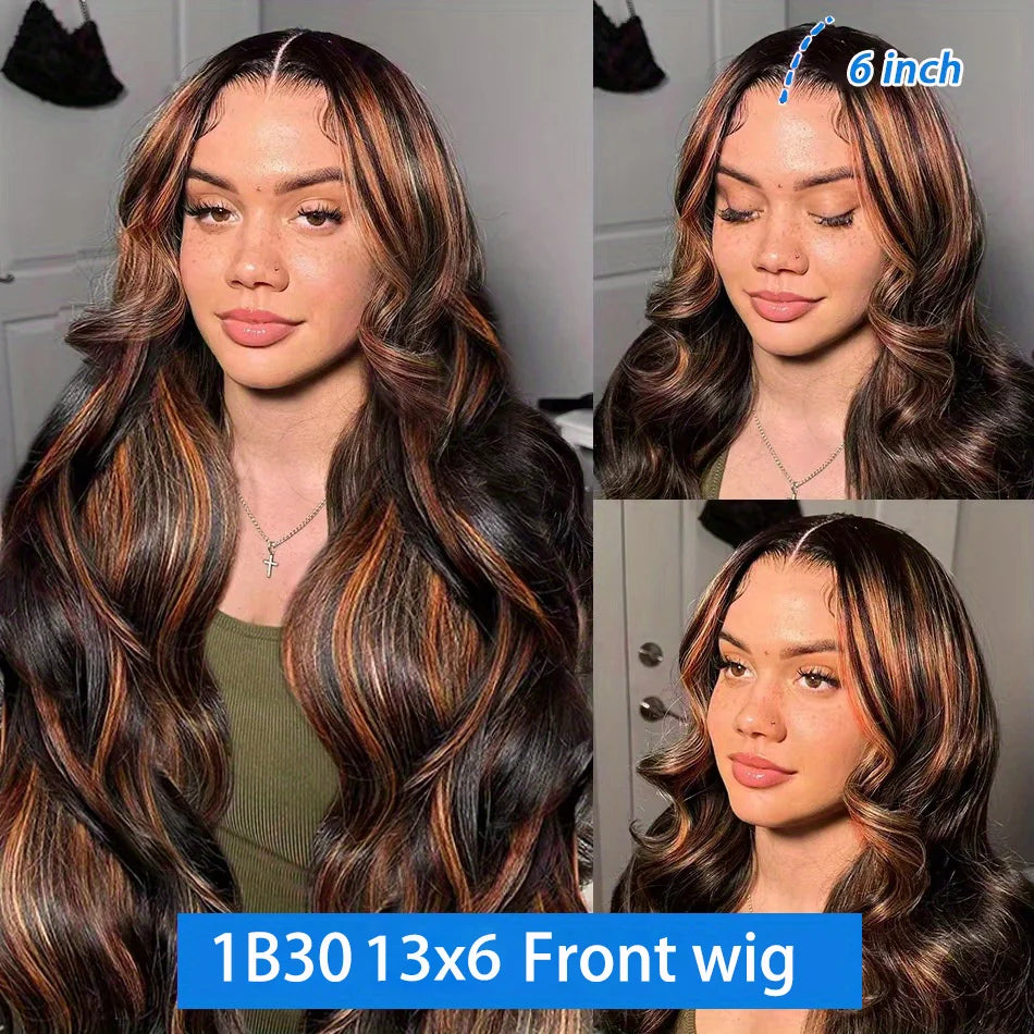 1b30 Black Brown Lace Front 13x4 Body Wave Wigs P427 Highlight Ombre