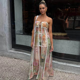 Art Print Beaded Strap Cami & Wide Leg Pants Set Bohemian Drawstring Waist 2026 Summer Fashion Elegant Women Vacation Outfit