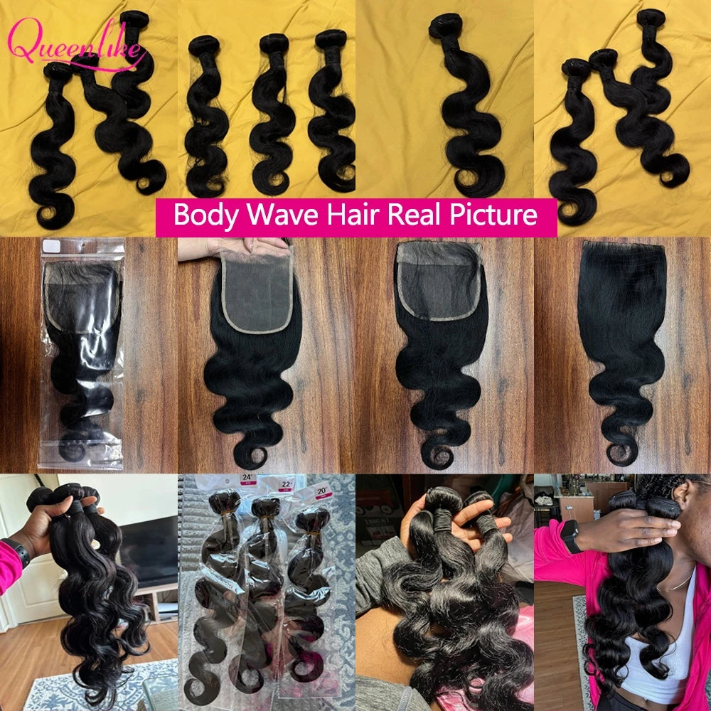 Queenlike 24 24 24 Inch Body Wave Bundles Human Hair Bundles And 4x4/5x5 Lace Closure 12A Brazilian Bundles 100% Human Hair