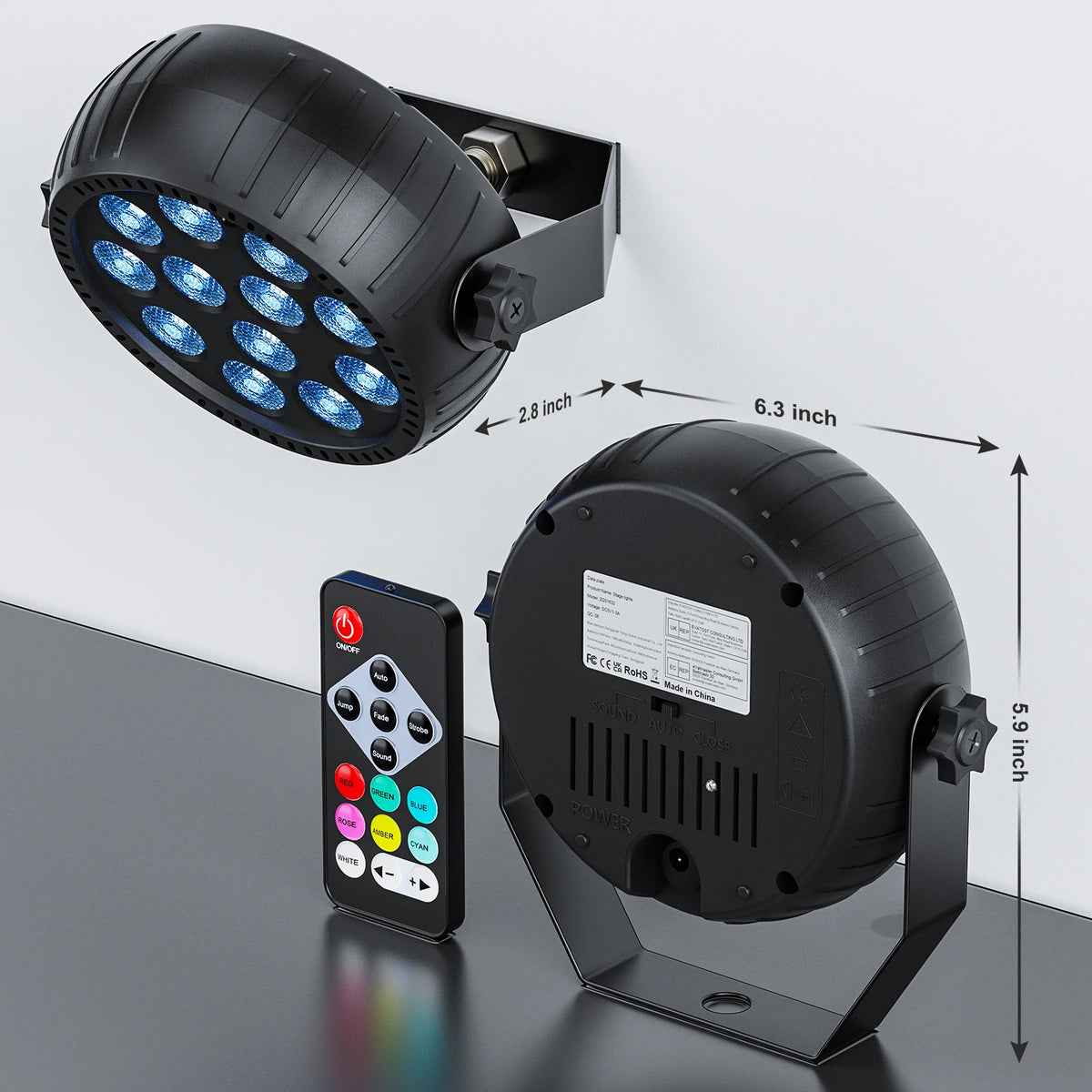 4PCS RGB Disco DJ Lights Wireless Rechargeable Par Lights 12LEDs Mini Stage Light for Party Bar Club Wedding Birthday Theater