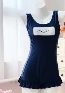 Summer Vacation Beach Swimming Outfit Cute Sweet Sailor Collar Short Sleeve Crop Top Bow Tie One-piece Bikini Swimsuit Set Women