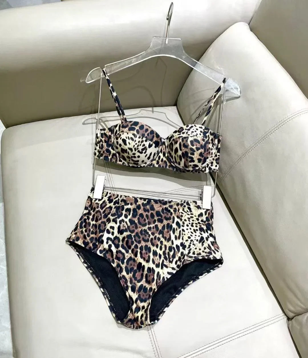 2025 Summer New Leopard Print Two-piece Swimsuit Backless Lace Up Sexy Bikini Set