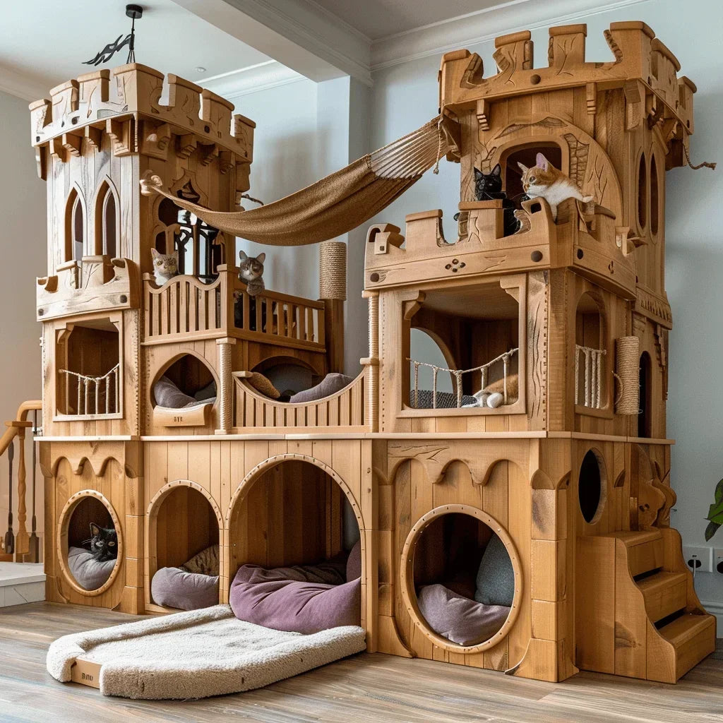Home Super Large Castle Solid Wood Cat Climbing Frame Cat Nest Integrated Luxury Cat Villa Muppet