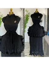 Miyake Pleated Ruffle Collar Dress with Temperament, Solid Color Sleeveless Ball, Elegant Plus Size Long Dress, 2025 Summer