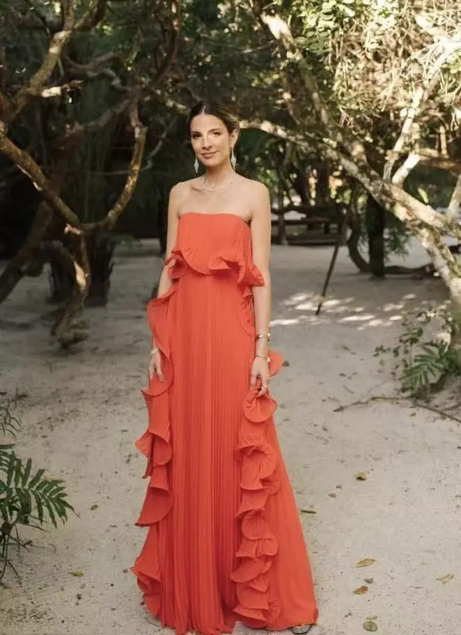 Summer Beach Sexy Bal Long Dr Women's Strapl Gown High Waist Polyester Material No Sve Fairy Skirt Sle