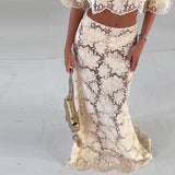 Hook Crochet Flower Long Dresses Women Knitted Halter Sexy Hollow Out Sleeveless Backless Maxi Dress Holiday Fashion Beach Robes