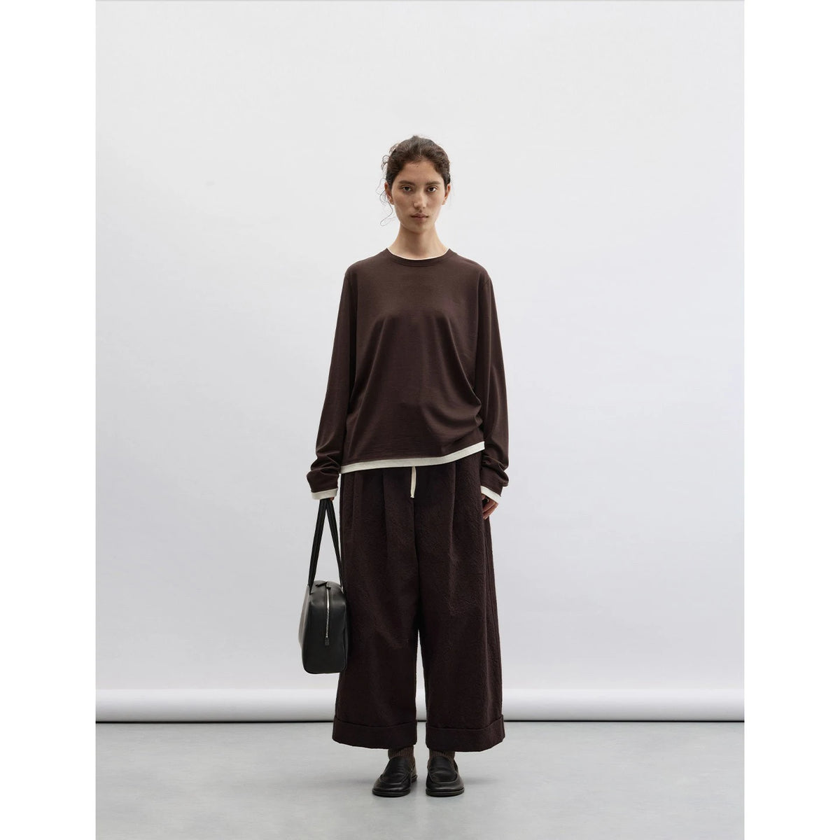 100% Wool~Fake Two-Piece T-Shirt, Women's Long-Sleeved Top, Soft and Loose base layer