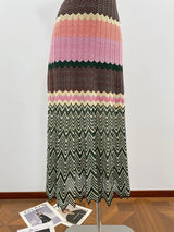 CHUJIE 2026 Summer Collection – French Vacation Style, Colorful Wave Knit Multi-Color Striped Slim-Fit Knit Camisole Dress