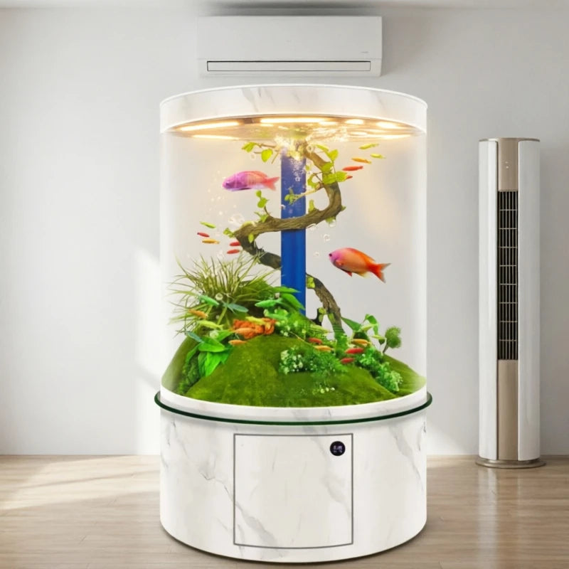 All-in-One AquariumLuxury Living Room Cylindrical Glass Fish Tank With Smart Home Floor-Standing Full Round DesignFish TankSelf-