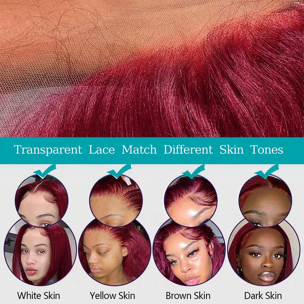 Burgundy Bob Wig Human Hair 13x4 Frontal Lace Straight 99J Short Human Hair Wigs Red Wig Front Human Hair Wig Colored Human Hair