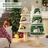 Cat Christmas Tree Modern Cat Tree with Thick Scratch Post Wood Tower 3 Condos-Heavy Furniture Replaceable Mat
