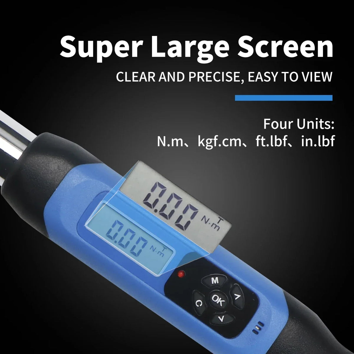 SHANHR 1/2'' Torque Wrench With Large Screen, Adjustable Wrench Bidirectional Ratchet Head Torque Wrench Digital Hand Tools